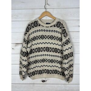 BD Baggies Sweater Mens Large Beige Fair Isle Chunky Grandpa Cotton USA 90s